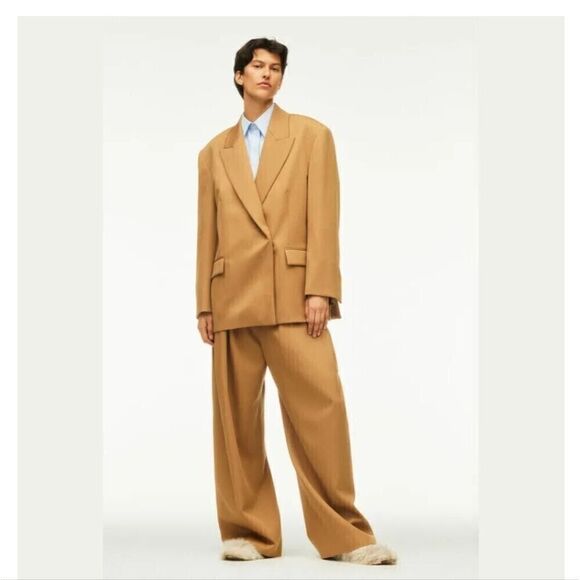 ZARA Masculine Wid Leg Trousers Slacks Sand Tan Size Small - Picture 3 of 13